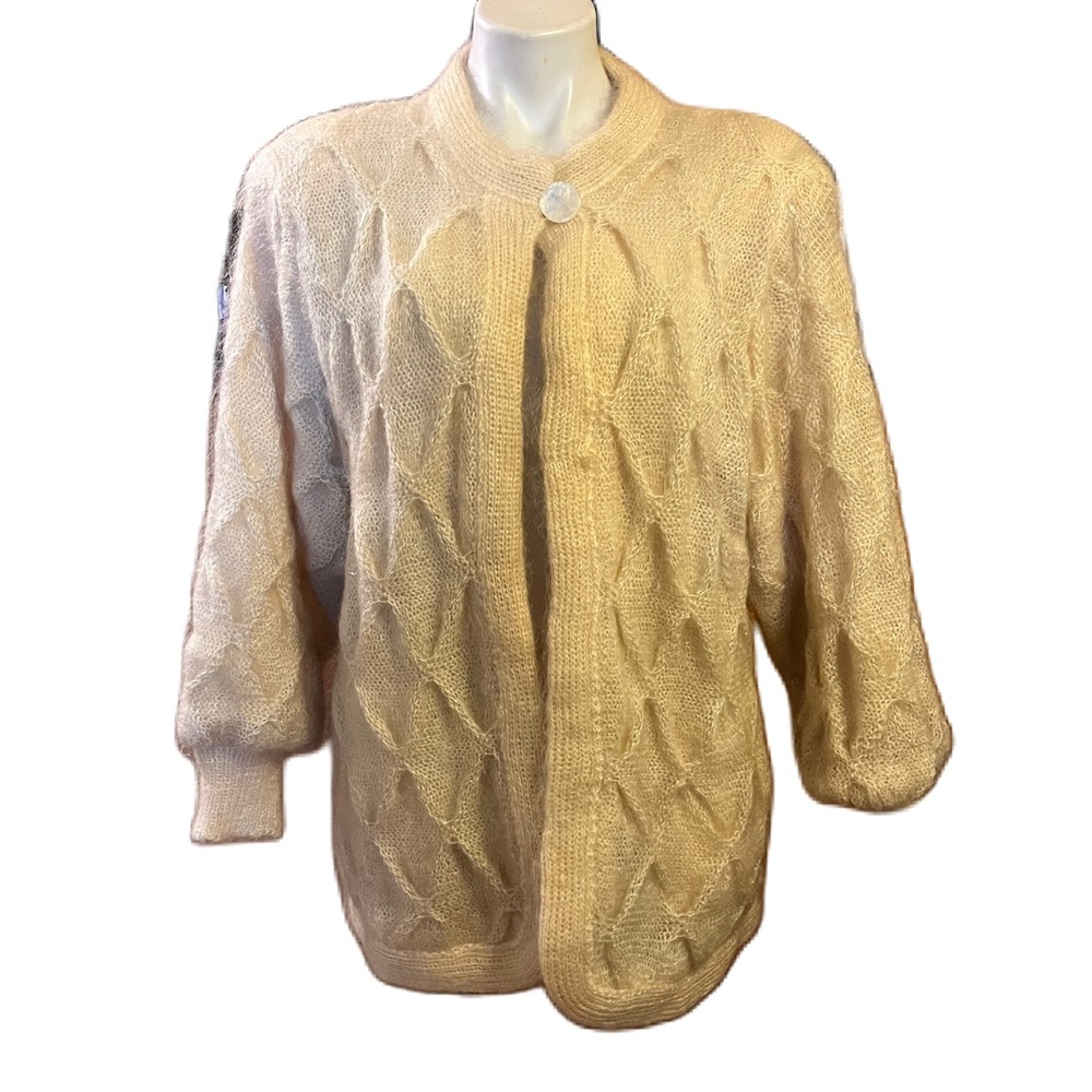 Vintage Eva Cervantes cream soft mohair textured chunky cardigan sweater